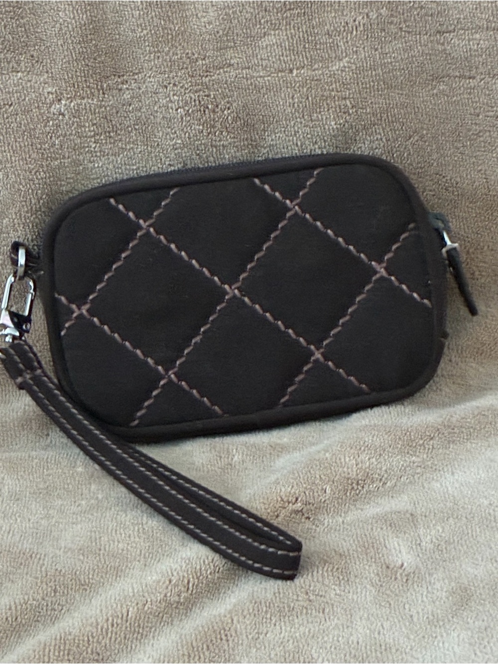 Retired Vera Bradley Microfiber Espresso Floral Lined Quilted Wristlet